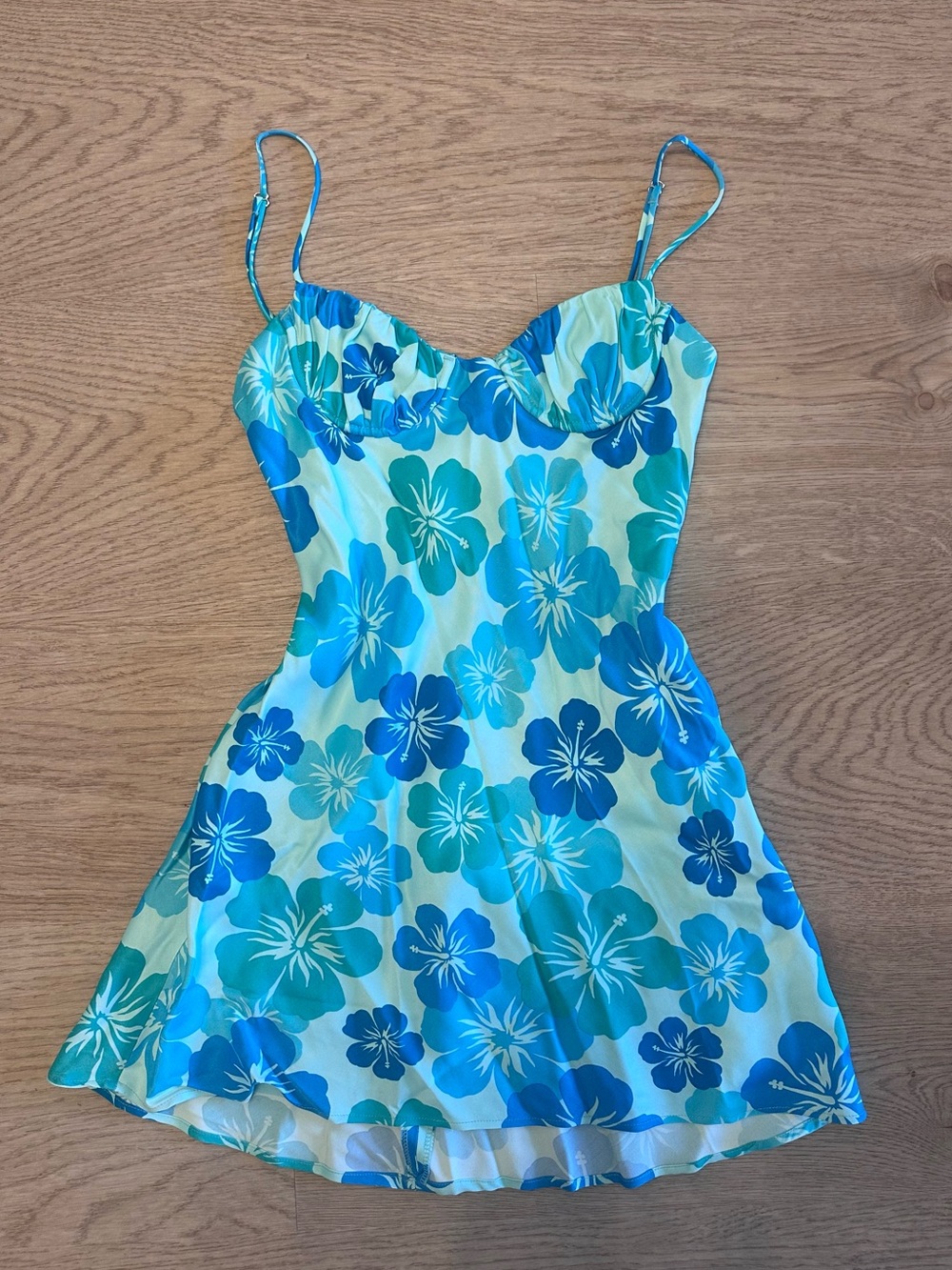 Blue floral Satin Mini Dress with Underwire Cups